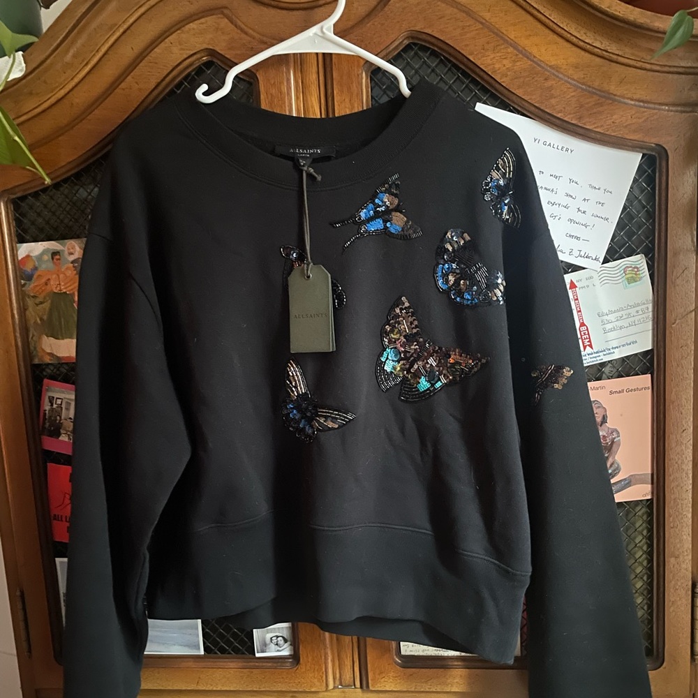 NWT Pippa Dina All Saints Sequin Butterfly Sweatshirt
